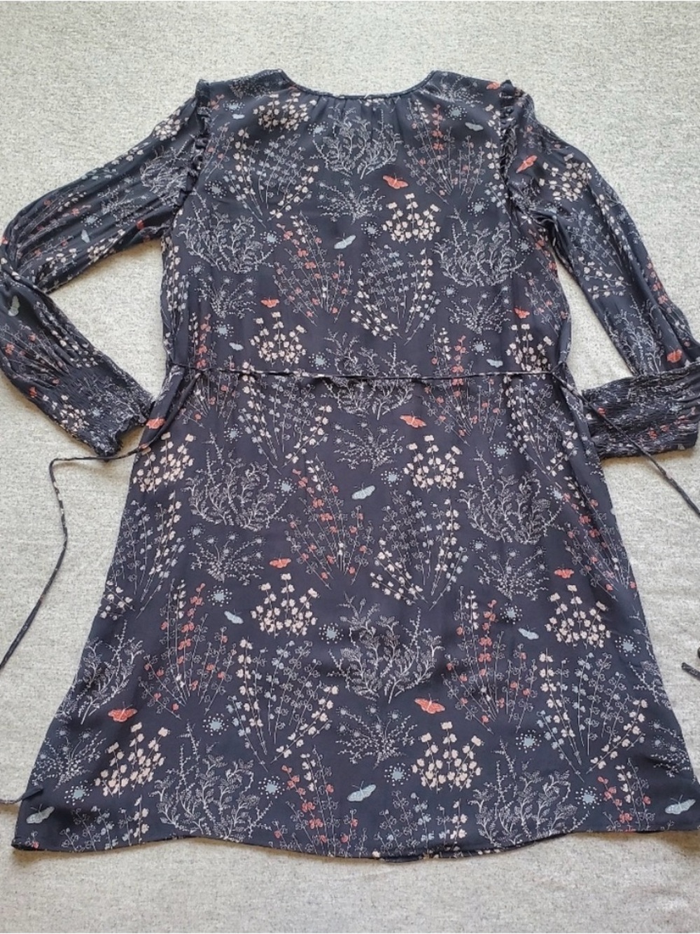 LOFT Navy Floral Long Sleeve Dress